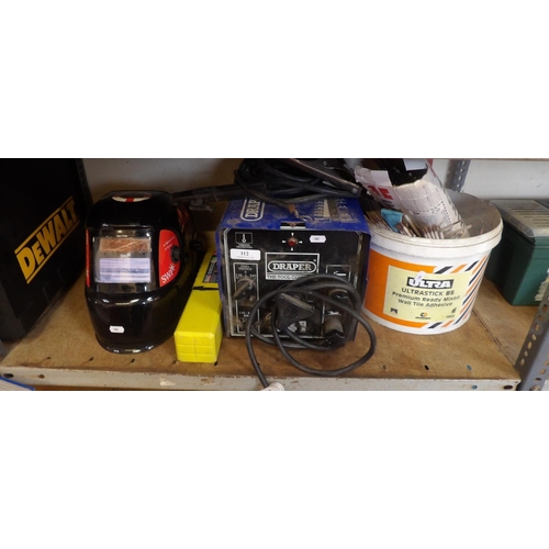 112 - A Draper 141 electric arc welder together with an Intelligent welder's mask, welding rods and other ... 