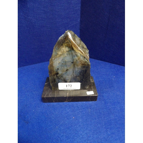 172 - A Labradorite mineral on marble plinth