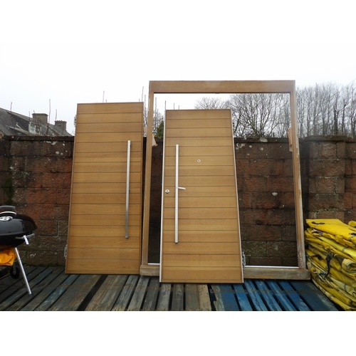 42 - A pair of contemporary oak doors complete with frame - 2.55m high x 2m wide