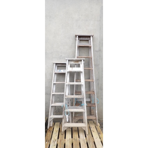 54 - Three vintage wooden step ladders