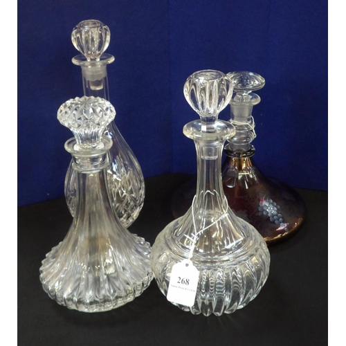 268 - A Bohemian glass ship's decanter together with three others