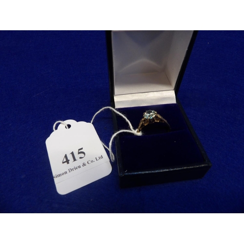 415 - A 9 carat gold ring set with a blue stone, size O