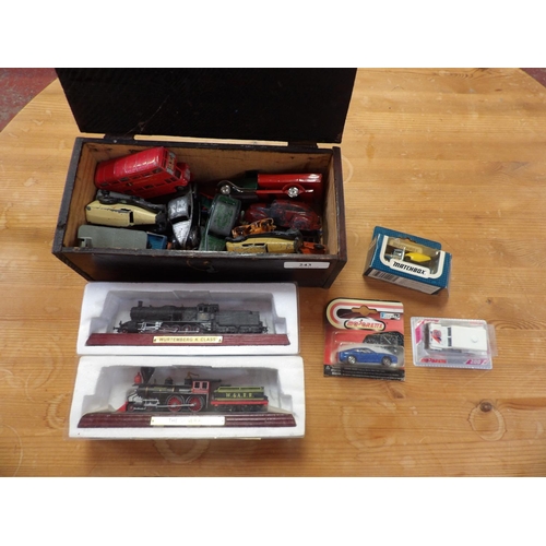 243 - Assorted mid century and other diecast model vehicles, two models of steam locomotives etc.