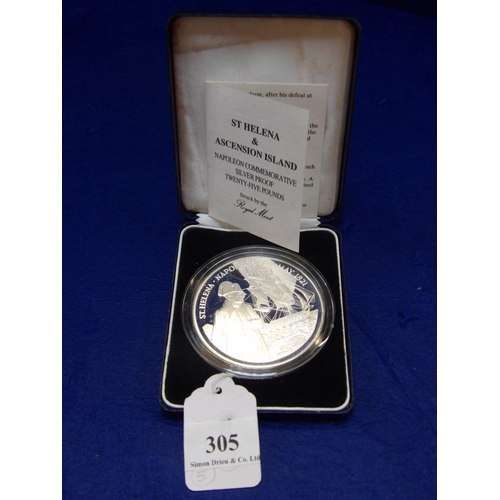 305 - A Royal Mint St. Helena & Ascension Islands Napoleon commemorative silver proof £25 coin