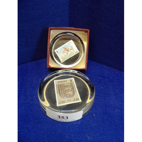 353 - Two Jersey postage stamp paper weights