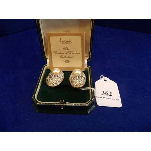 362 - A pair of Harrods of Knightsbridge Duchess of Windsor gold plated 1980s monogrammed pearl earrings