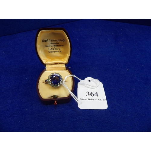 364 - An art deco continental 9 carat gold sapphire and diamond paste ring