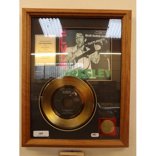 189 - Elvis Presley Blue Suede Shoes a framed special edition gold plated record