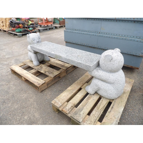 33 - A substantial granite bench the supports modelled in the form of seated bears