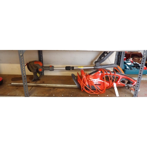 95 - A Flymo EasiCut electric hedge trimmer together with a cordless strimmer