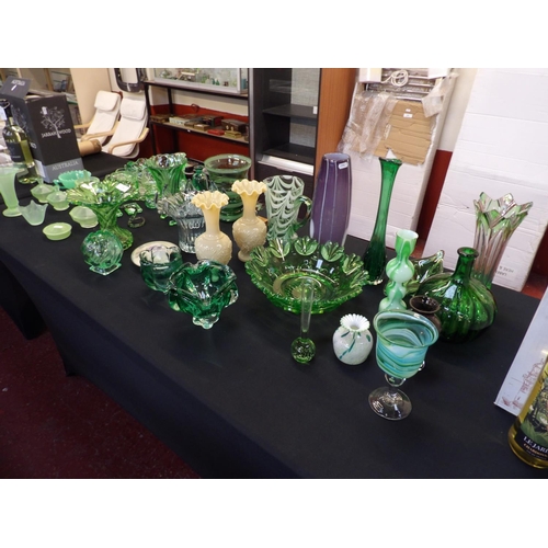 236 - An accumulation of vintage green glass ware and other glass ware