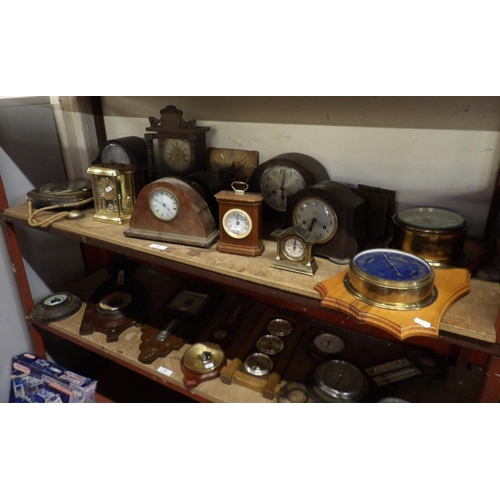 445 - Various mantle clocks, a barometer etc.