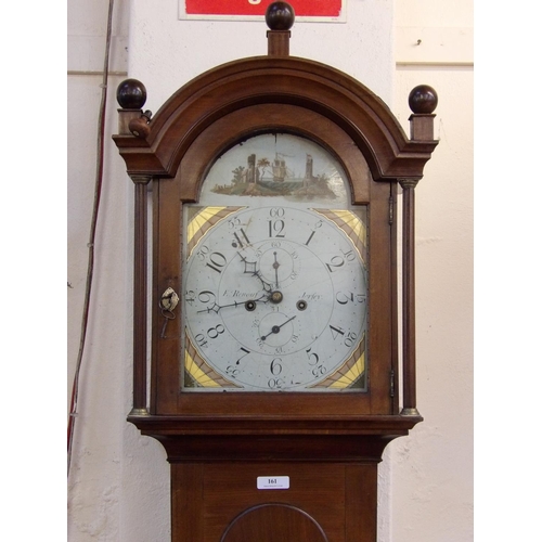 161 - A Georgian mahogany long cased clock, the hand painted face inscribed 