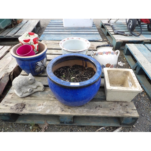 60 - Assorted salt glazed stone ware and other planters