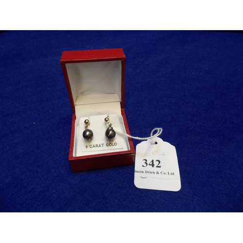 342 - A pair of 9 carat gold black cultured pearl earrings