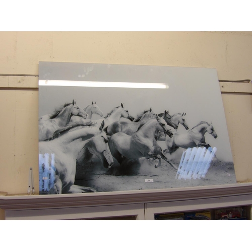 356 - A picture on glass of a herd of grey horses