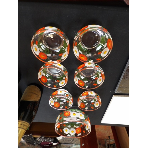 411 - A glass dessert set with floral decoration