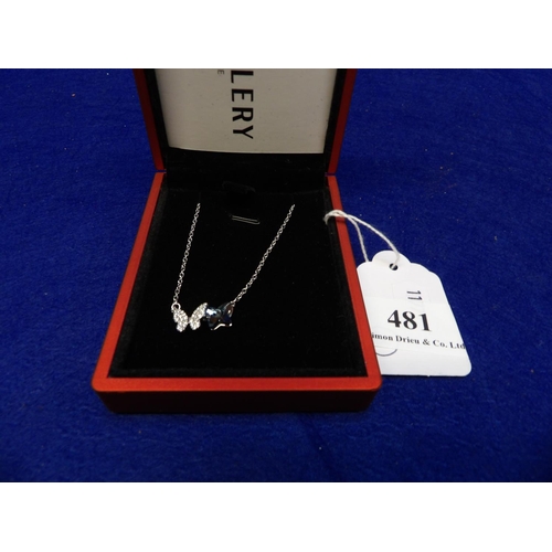 481 - A silver and diamante butterfly necklace