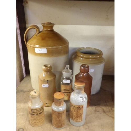 522 - Assorted salt glazed stone ware and apothecary bottles