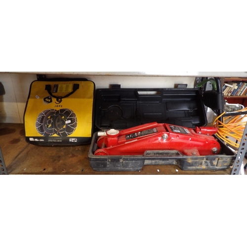 90 - A Viking 2 ton hydraulic trolley jack together with a set of snow chains