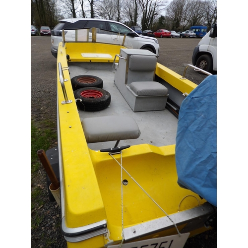 15 - A Piranha 16' Dory JY855 with Tohatso 20hp four stroke outboard engine and trailer