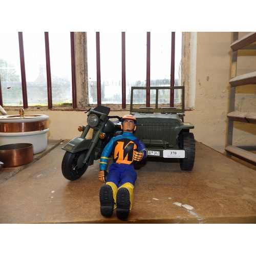 370 - An Action Man together with an Action Man jeep and motor cycle