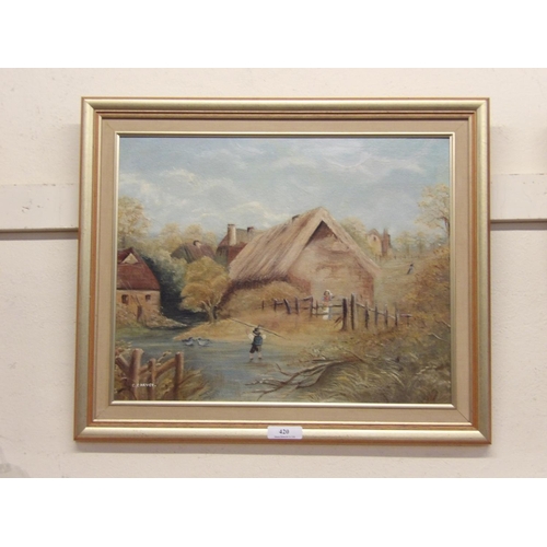 420 - A set of three oils depicting rural scenes by C. Carver