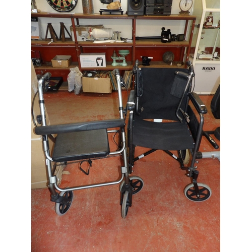 313 - A Roma Medical folding wheelchair together with a Homecare wheeled walker