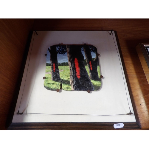 393 - A painting on slate, a framed and mounted Tarantula and a landscape painting