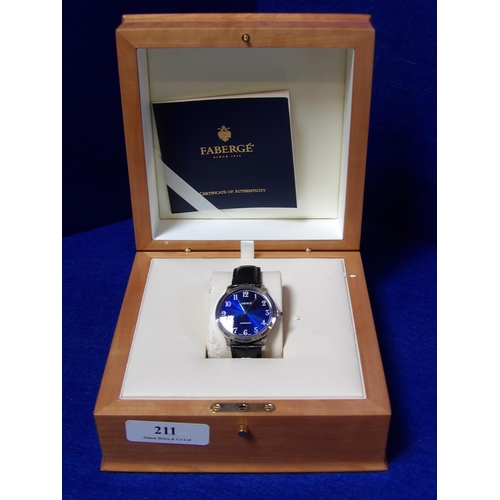 211 - A Faberge limited edition (no. 96) Agathon white 18 carat gold and blue dial M1105 wrist watch with ... 