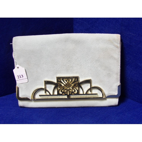 213 - A vintage pale green suede magnetic clutch bag by Biba