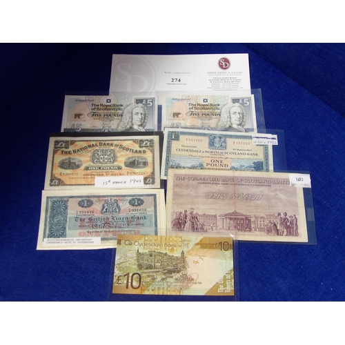 274 - Seven vintage Scottish bank notes, two of which pertain to Jack Nicklaus