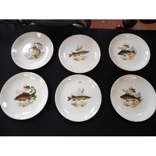 355 - A set of six Crown Devon plates decorated with fresh water fish