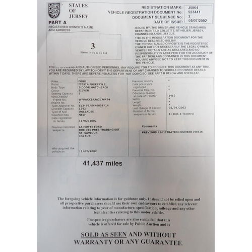 3 - J5864 - a four digit registration mark assigned to a 2002 Ford Fiesta Freestyle 1.25 five door hatch... 