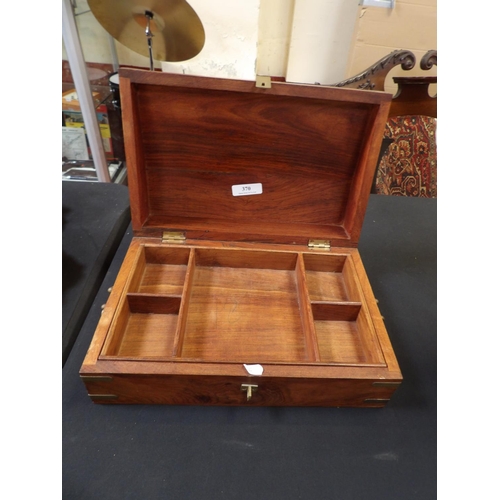 370 - A brass bound hard wood stationery box