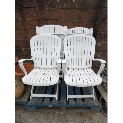 54 - Five white plastic pool chairs