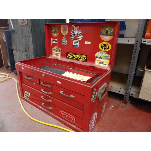 147 - A red metallic tool box