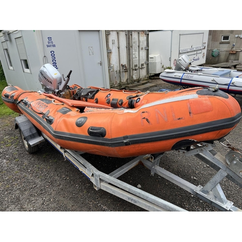 20 - An Avon 5 metre rigid inflatable JY568 with trailer and Honda 40hp outboard engine (engine new 2023 ... 