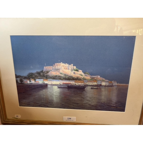 239 - Diana Bowen, Mont Orgeuil Castle and harbour, pastel