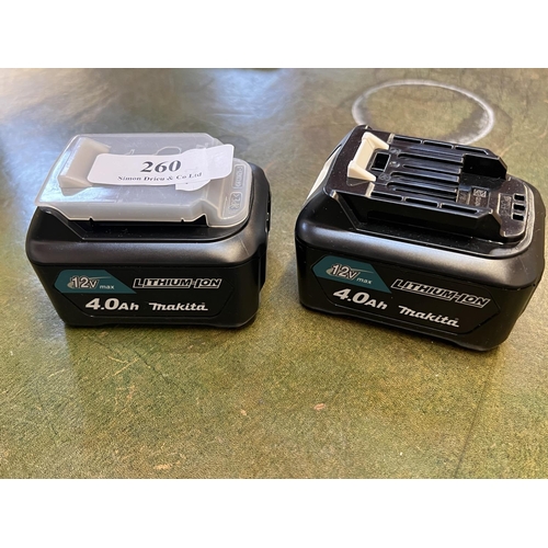 260 - Two Makita 12 volt Lithium power tool batteries - new