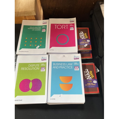 326 - A range of The University of Law SQE Examination reference books together with several Wonka Bar har... 