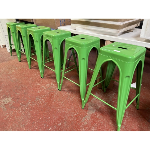 359 - A set of six green metallic breakfast stools