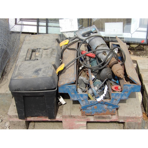 65 - Two tool boxes containing assorted tools and a foot pump