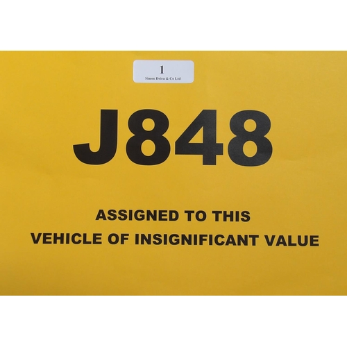 1 - J848 - A three digit registration mark assigned to a vehicle of insignificant value