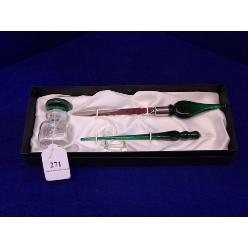 271 - A studio glass desk set in fitted box