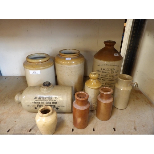 156 - Assorted salt glazed stone ware jars, bottles, jogue and hot water bottle