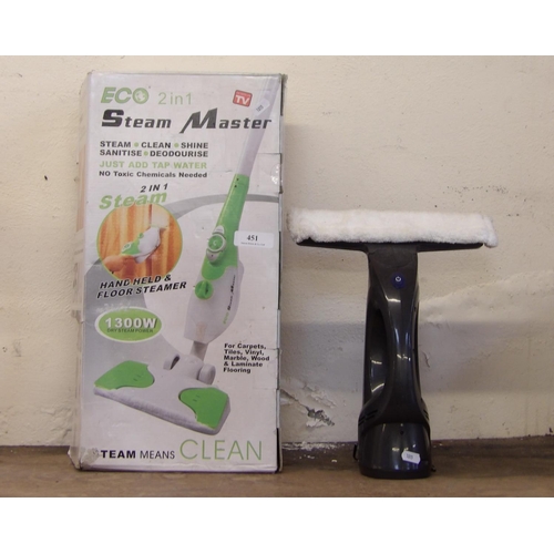 451 - An Eco Steam Master floor steamer together with a Spear & Jackson rechargeable window cleaner