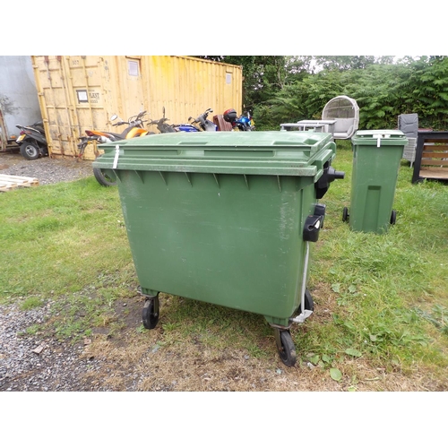 34 - A green PVC commercial wheelie bin