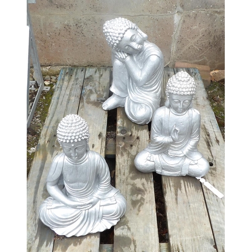 88 - Three silvered garden models of Asian gods