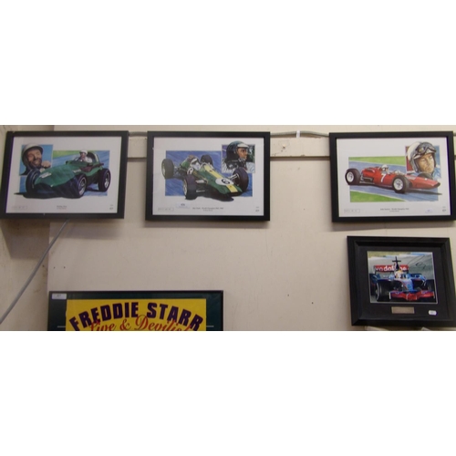 426 - A set of three limited edition Formula One racing car prints together with one other